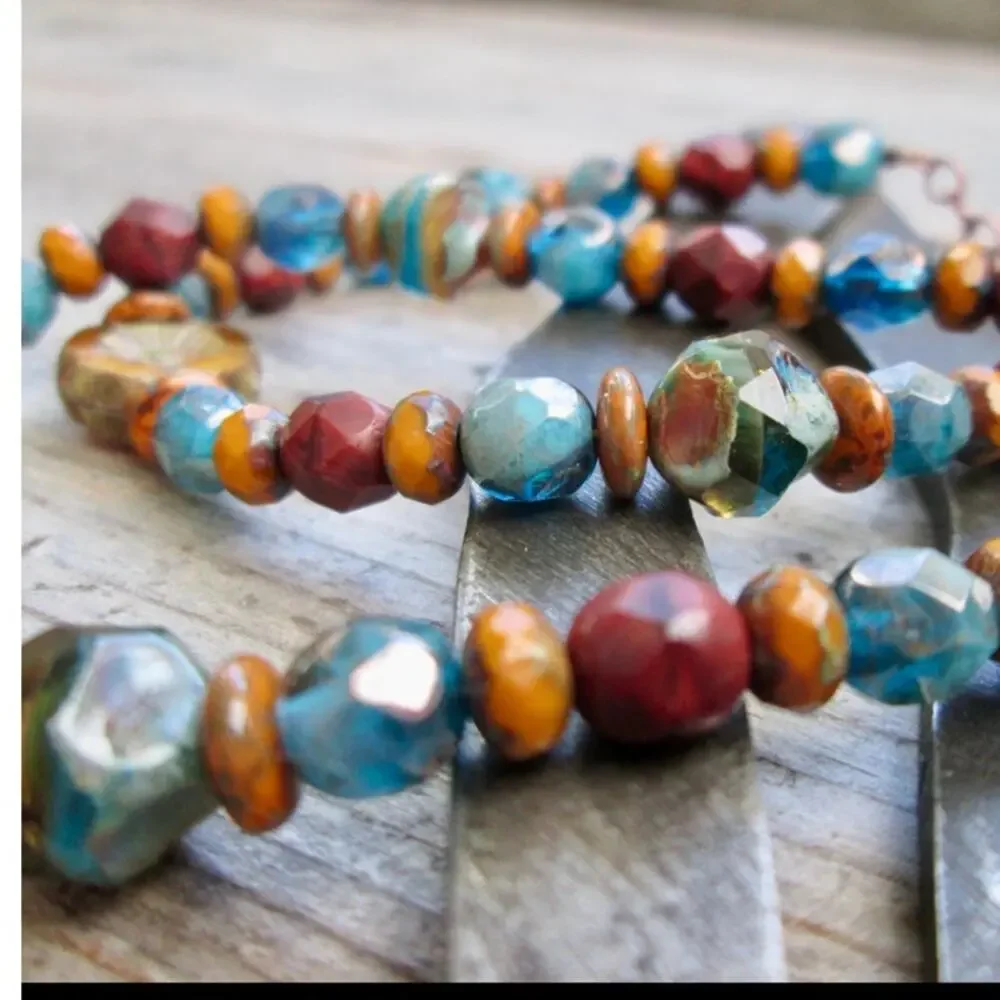 Handmade Autumn Bohemian Style Pendant Necklace Copper Antique Brass Beads